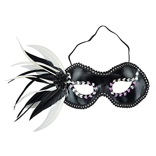 Black Harlequin Feather Eye Mask - Masquerade, Halloween, Cosplay Carnival Face Mask