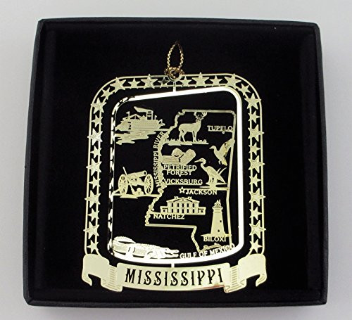 Mississippi State Brass Ornament Black Leatherette Gift Box Mississippi State Brass Ornament Black Leatherette Gift Box