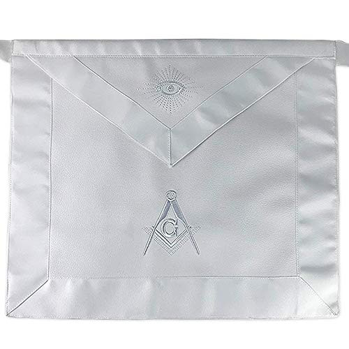 Imason Masonic Master Mason White Apron Square Compass with G - Synthetic Leather
