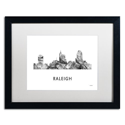 Raleigh NC Skyline WB-BW by Marlene Watson, White Matte, Black Frame 16x20-Inch