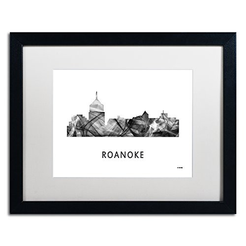 Roanoke Virginia Skyline WB-BW by Marlene Watson, White Matte, Black Frame 16x20-Inch