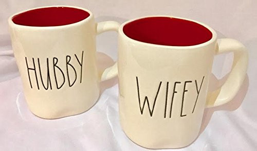 Rae Dunn Hubby & Wifey (Red/White) Set of (2) Mugs By Magenta