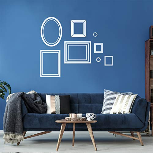 Set of 8 Vinyl Wall Art Decals - Picture Frames - from 2" to 12" Each - Modern Urban Decor for Home Apartment Workplace Decor Design for Living Room Bedroom Family Decals (from 2" to 12" Each, White)