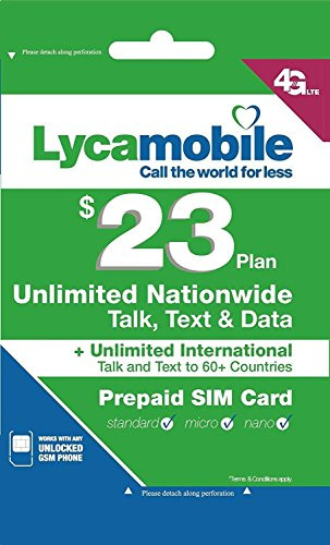Lycamobile Preloaded Sim Card with $23 Plan Service Plan with Unlimited talk text and Data