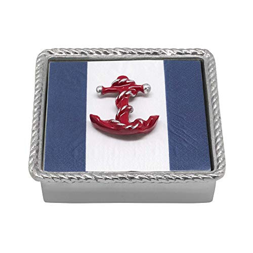 MARIPOSA Red Anchor Rope Box New Napkin, Silver