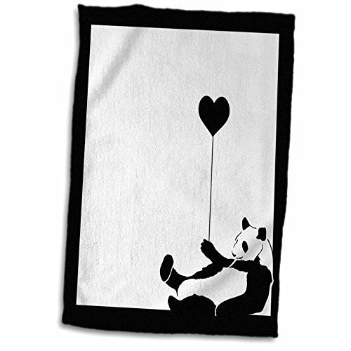 3D Rose Black and White Party Panda with Balloon Hand Towel, 15" x 22"