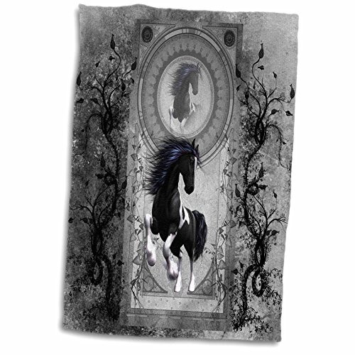 3D Rose TWL_251910_1"" Beautiful Horse in Black and White Towel, 15" x 22"