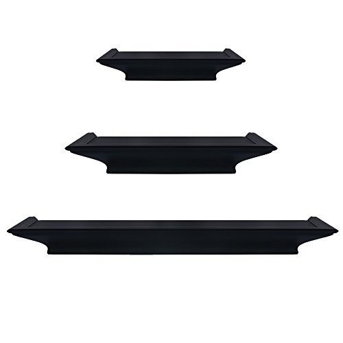 Burnes of Boston Traditional Black 3 Piece Floating Ledge Shelf Set, Includes Built In Level For Simple Installation
