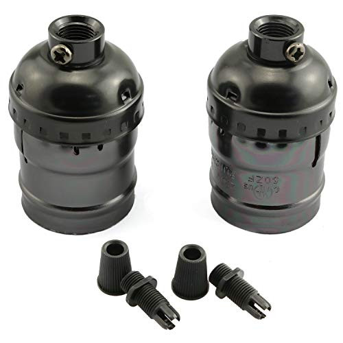 DZS Elec 2PCS E26 /E27 Metal Shell Light Sockets Black Lamp Base Lighting Accessories Light Bulb Holder Edison Vintage Lights