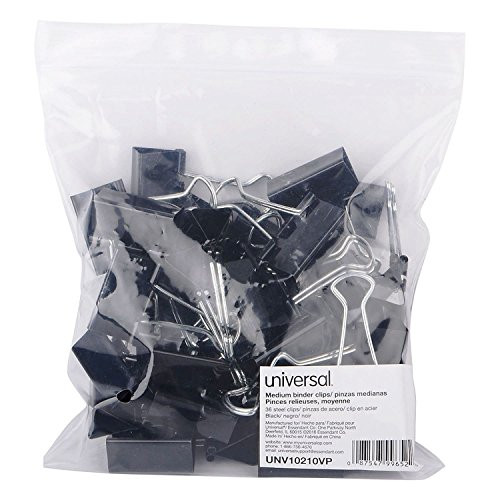 Medium Binder Clips, Steel Wire, 5/8" Cap., 1-1/4" Wide, Black/Silver, 36/Pack (Pack of 2)
