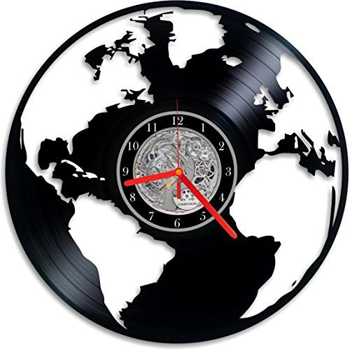 World map Vinyl Clock, Wall Clock, World map Clock, Vinyl Clock, Globe map, Earth map, Black & White, Wall Art, Home Decor, Gift handamde