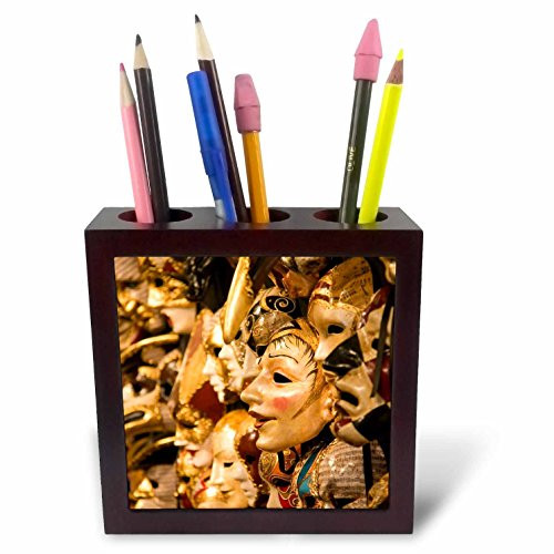 3dRose ph_82115_1 Venetian Carnival Masks, Venice, Italy EU16 Kpi0011 Kristin Piljay Tile Pen Holder, 5-Inch