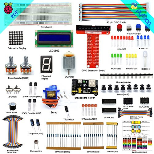 Adeept Super Starter Kit for Raspberry Pi 3, 2 Model B/B+, LCD1602, Servo, Motor, C and Python Code, Beginner/Starter Kit with User Manual/Guidebook