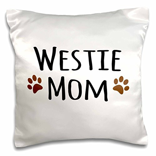 3dRose Westie Dog Mom-West Highland White Terrier-Doggie by Breed-Doggy Lover Owner Brown Paw Prints-Pillow Case, 16 by 16" (pc_154215_1)