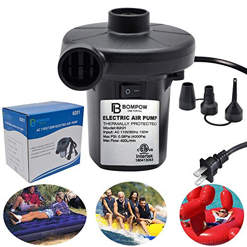 Electric Pump for Inflatables Air Mattress Pump Air Bed Pool Toy Raft Boat Quick Electric Air Pump Black (AC Pump(130W))