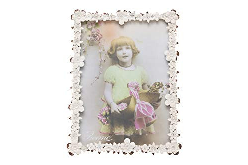 Creative Co-op Floral White Pewter Holds 5" x 7" Photo Frame,