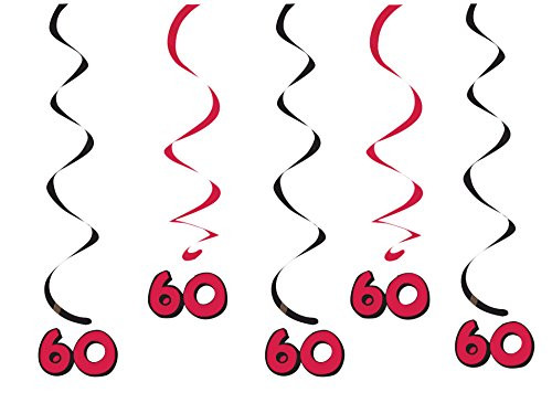 Creative Converting 5-Count Dizzy Danglers Hanging 60th Streamers, Black/Red