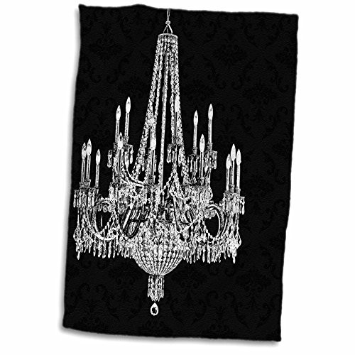 3D Rose White Chandelier with Black Damask Towel, 15" x 22", Multicolor