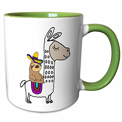 3dRose 273492_7 Funny Cute Sloth with Sombrero Riding White Llama Cartoon, Green Mug 11 oz 3dRose 273492_7 Funny Cute Sloth with Sombrero Riding White Llama Cartoon, Green Mug 11 oz
