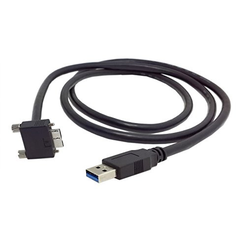 CY 5m 16Ft 90 Degree Down Angled Micro USB Screw Mount to 3.0 Data Cable for Industrial Camera (5m, Down Angled)