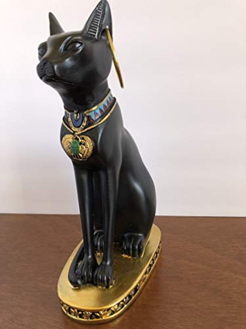 YOUNI - Ancient Egypt Kitty Egyptian Bastet Sculpture Cat Goddess Statue Collectible (Black, 12 inches)