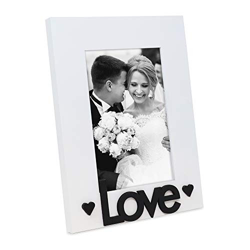 Isaac Jacobs White Wood Sentiments Love Picture Frame, 4x6 inch, Photo Gift for Loved Ones, Family, Display on Tabletop, Desk (White)
