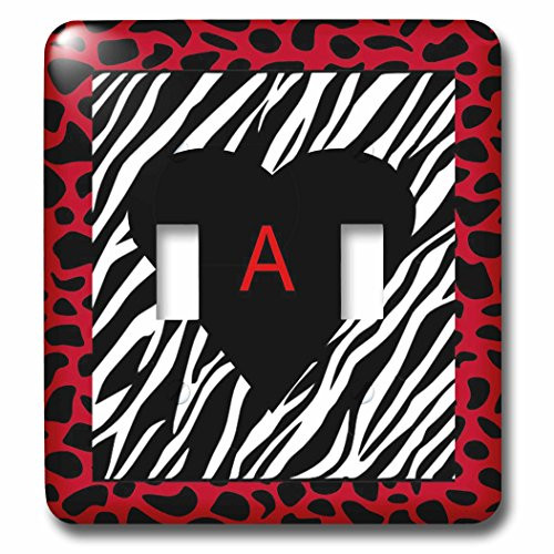 3dRose LSP_54193_2 Zebra Print Border Black Heart n Red A Toggle Switch