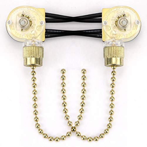 Pull Chain Control Fans Switch ZE-109 2 wire On-Off Speed Ceiling Fan Switch for Ceiling Fans and Lightings(2 Pack, Brass)