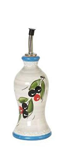 Ceramic White/Blue Olive Design Olive Oil Pitcher, 16.9 fl oz