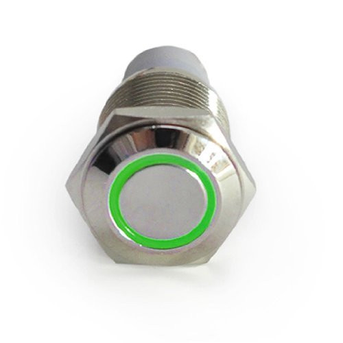 HOTSYSTEM 12V 16mm LED Stainless Steel Reset Push Button Metal Switch Ring Self-return Switch For Car Motorcycle Boat Marine (Green)