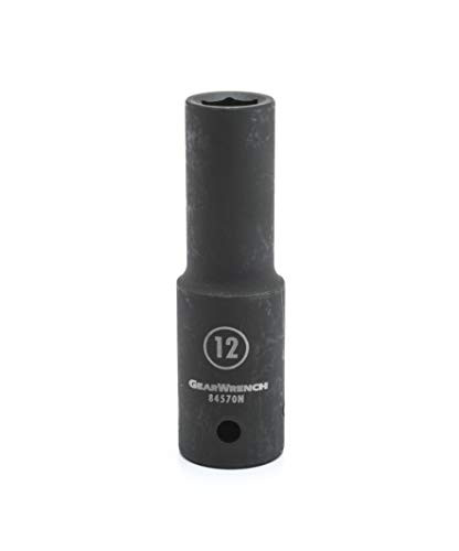 GEARWRENCH 84570N 1/2" Drive 6 Point Deep Impact Metric Socket 12mm, Black