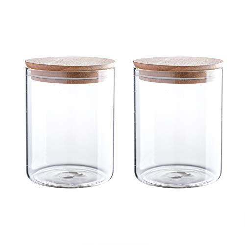 24 Ounce Clear Glass Storage Jar With Beech Wood Lid Set of 2 Glass Canister With Airtight Lid Food Storage Jar