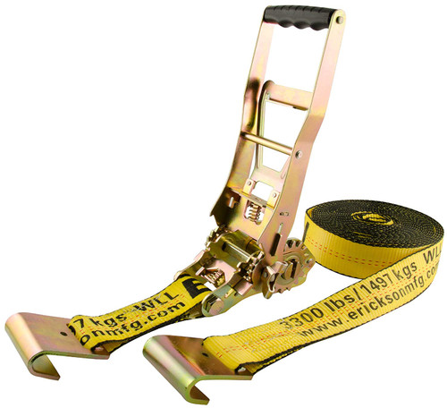 Erickson 58512 2' x 30' Multiplier Ratchet Tie-Down Strap with Flat Hooks - 10000 lb. Load Capacity Erickson 58512 2' x 30' Multiplier Ratchet Tie-Down Strap with Flat Hooks - 10000 lb. Load Capacity