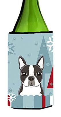 Caroline's Treasures Winter Holiday Boston Terrier Wine Bottle Koozie Hugger, 750 ml, Multicolor