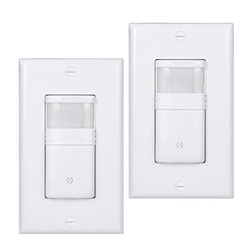 (Pack of 2) White Motion Sensor Light Switch  NEUTRAL Wire Required  Single Pole Only (Not 3-Way)  For Indoor Use  Vacancy & Occupancy Modes  Title 24, UL Certified  Adjustable Timer