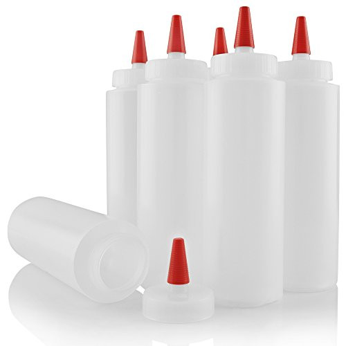 Pinnacle Mercantile Easy Squeeze Plastic Condiment Bottles 8-ounce with Red Tip Cap - Set of 6