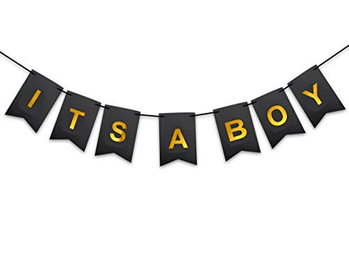 Boston Creative company Its A Boy Gender Reveal Baby Shower Black and Gold Theme for Prince Banner Black Cards Foiled Card Stock Decorations its a boy Props Revealing Gold and Black Party Supplies
