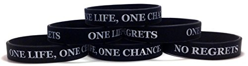TheAwristocrat 6 Pack ONE Life, ONE Chance. NO Regrets Inspirational Silicone Wristband Rubber Bracelet (Black, X-Large (8.5" 216mm))