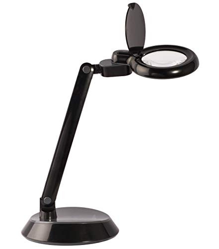OttLite LED Space-Saving Magnifier Desk Lamp | Task Lamp, Table Lamp | 1.75x Optical-Grade Magnifier, 4X Spot Viewer | Great for Home, Office, Dorm, Workshop (Black)