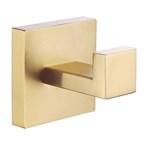 Bath Towel Hook, Aomasi SUS304 Stainless Steel Square Robe Hook Utility Coat Clothes Hanger for Bathroom Kitchen Home Storage Wall Mount, Brushed Gold