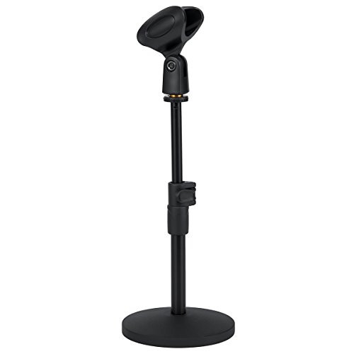 Universal Desktop Microphone Stand,Buckle Structure Heavy Iron Base Adjustable Tabletop MIC Stand with Microphone Clip such as Sm57 Sm58 Sm86 Sm87,Black Color