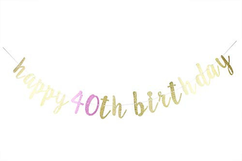 Happy 40th Birthday Banner-Forty Birthday Sign-Cheers to 40 Years and Champagne Glasses Gold Glitter Banner for 40th Birthday Party Decorations