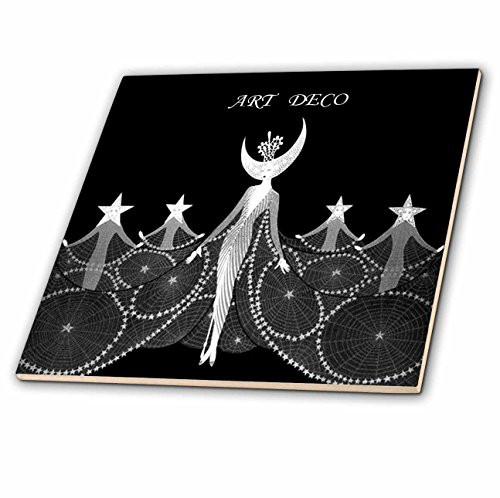 3dRose ct_49282_4 Art Deco Dancers in Black N White Ceramic Tile, 12-Inch