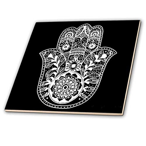 3dRose 3D Rose Black and White Hamsa - Ceramic Tile, 12-inch (ct_200820_4),