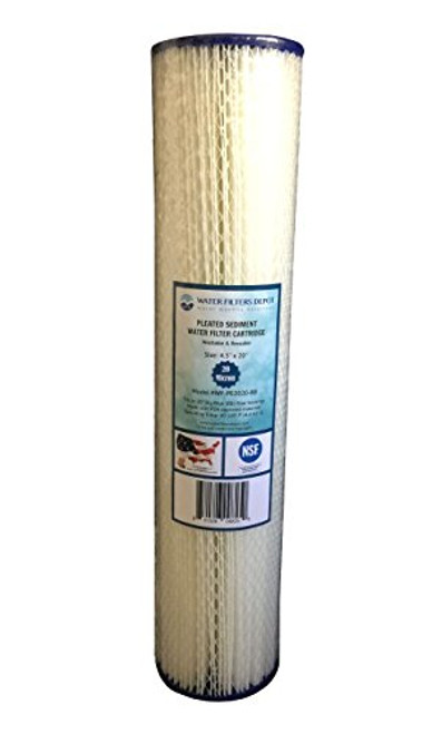 WFD, WF-PE2020-BB 4.5"x20" 20 Micron Pleated Sediment Water Filter Cartridge, Fits in 20" Big Blue (BB) Housings of Whole House Filter Systems (1 Pack, 20 Micron)