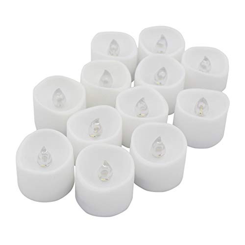 Realistic and Bright Flickering Bulb Battery Operated Flameless LED Tea Light for Seasonal & Festival Celebration, Pack of 12, Electric Fake Candle in Warm White and Wave Open