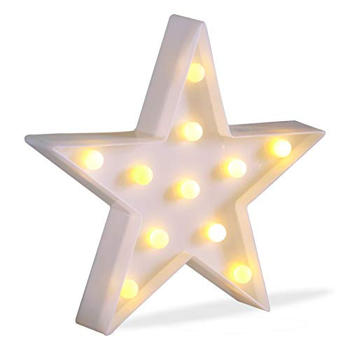 Pooqla JUHUI Marquee Light Star Shaped LED Plastic Sign-Lighted Marquee Star Sign Wall Décor Battery Operated (White)