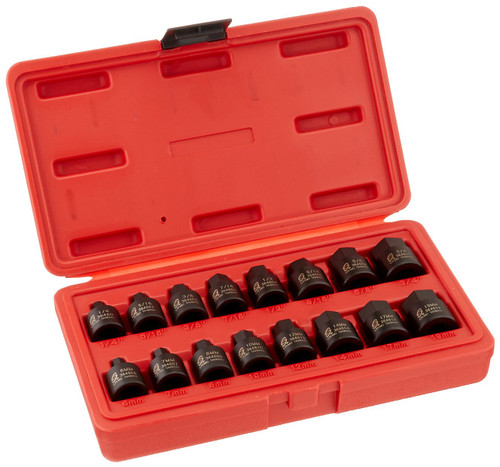 Sunex 3646 3/8-Inch Drive Stubby Impact Hex Driver SAE and Metric Set, Inch/Metric, 6-Point, Cr-Mo, 1/4-Inch - 3/4-Inch, 6mm - 19, 16-Piece