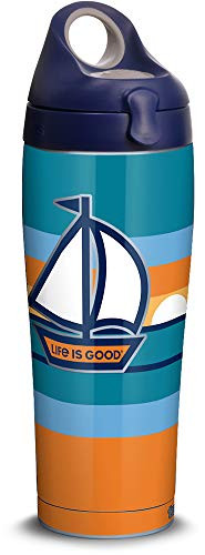 Tervis 1314692 Life is Good - Sailboat Sunset Stainless Steel Insulated Tumbler with Lid, 24 oz Water Bottle, Silver