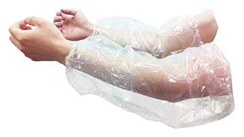 100 Pack Clear PE Oversleeves 18 size. Polyethylene Disposable Sleeves 1 Mil Thickness. Hand made Protective Oversleeves with Elasticated Wrist, Elbow. Water-resistant. Embossed. Wholesale price.